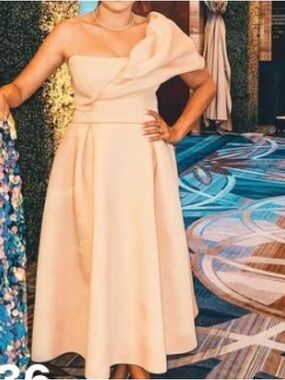 ASOS One-Shoulder Cream Midi Dress with Sculpted Ruffle dress with defect